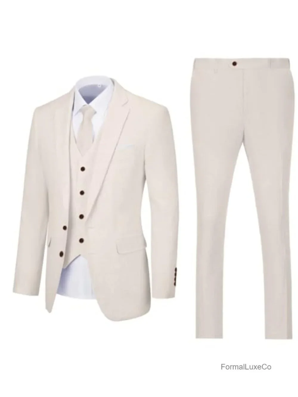 3 Piece Slim Fit Linen Suit Set with Vest
